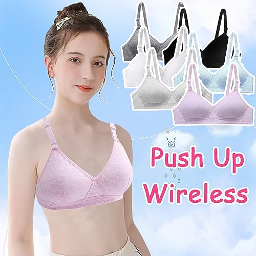 Sunvivid 3 Pack Teen Girl’s Bra Cotton Puberty Wire Free Underwear with Adjustable Strap Training Bralette for 12-18 Years Girls and Women