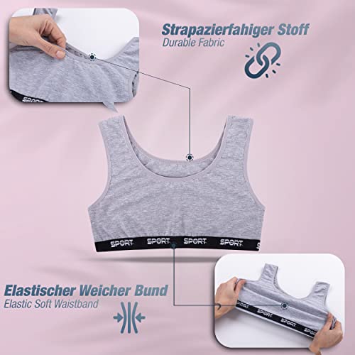 LOREZA ® 5 Girls Cotton Bra Tops Underwear - Sports Bra Top - Design 11-12-13 Years