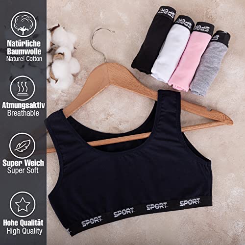LOREZA ® 5 Girls Cotton Bra Tops Underwear - Sports Bra Top - Design 11-12-13 Years