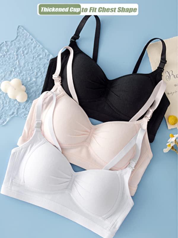 Anntry Teenage Girls Cotton Bras Breathable Underwear Wire Free Sports Bra with Adjustable Straps Training Bralette for Women Girls Pack of 3