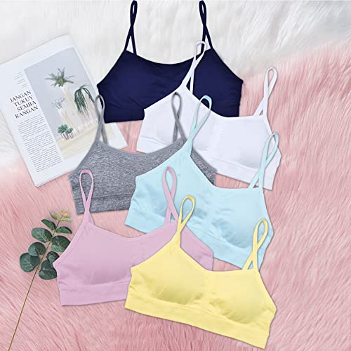 POWER FLOWER Girls Back to School Seamless Training Bra with Removable Pads Multicoloured Girls Sports Bra Strappy Top for 8-14 Years (3360, 12-14 Years)