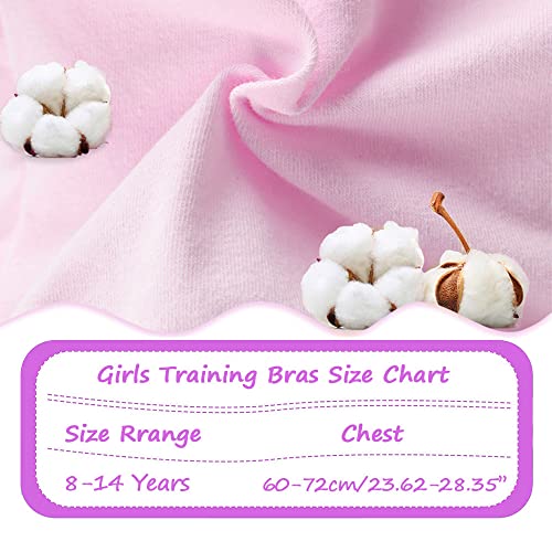 Girls Sports Bras Cotton Teen Vest 8-14 Years Adolescente Kids Seamless Underwear with Removable Pads and Adjustable Shoulder Strap- 4 Pcs/4 Set
