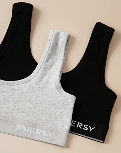 INNERSY Girls Sports Bra White Crop Tops Kids Teen Black Bralette Grey Training Underwear 3 Pack (XL, Basic Black/White/Grey)