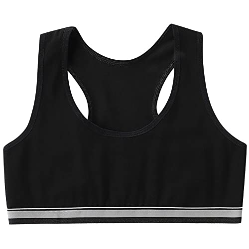 FedMois Girls Sports Bra Unpadded Crop Top Cotton Pack of 4, Grey, Black, White and Pink, 10-12 Years