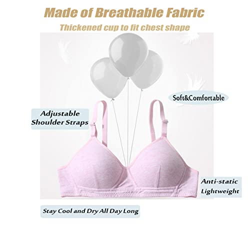 Yintry Cotton Teen Girl’s Sport Bra with Adjustable Detachable Strap Wire Free Training Bralette 3 Pack A-Cup