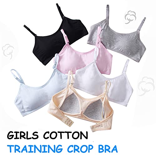 4 Pack Girls Sports Bra Training Bras Underwear with Fixed Bust Pad and Adjustable Strap Teenage Girls Crop Top for Kids 10-16 Years