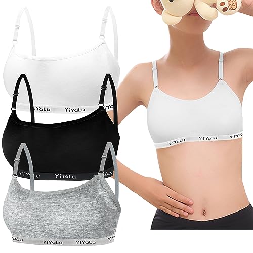 Sports Bra for Girls 3 Pieces Training Bras Sports Underwear with Removable Bust Pad and Adjustable Strap for Teenage Girls 8-14 Years