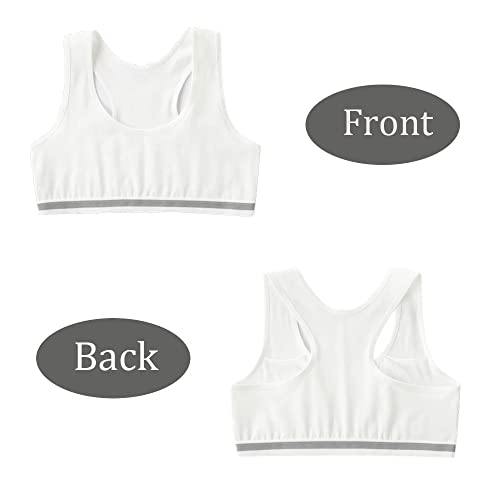FedMois Girls Sports Bra Unpadded Crop Top Cotton Pack of 4, Grey, Black, White and Pink, 10-12 Years