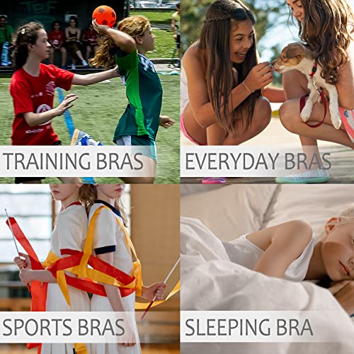 POWER FLOWER Girls Back to School Seamless Training Bra with Removable Pads Multicoloured Girls Sports Bra Strappy Top for 8-14 Years (3360, 12-14 Years)