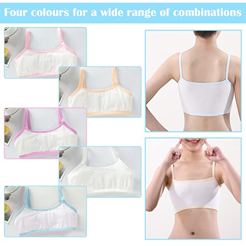 5Pcs Girls Cotton Training Crop Bra, Camisole Style Lightweight Seamless Sports Bra, Training Bra with Elastic Shoulder Suitable for Schoolgirls, Comfortable and Machine Washable Clothes for Kid