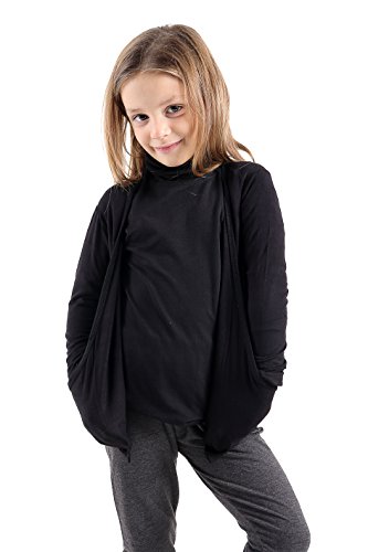 GW CLASSY OUTFIT Girls Kids Boyfriend Cardigans 45% Cotton Children's T-Shirts Shirt Uniform Open Cardigan N with Pockets Tops School Fashion Tops Shrug 5TO 13 (11-12, Black)