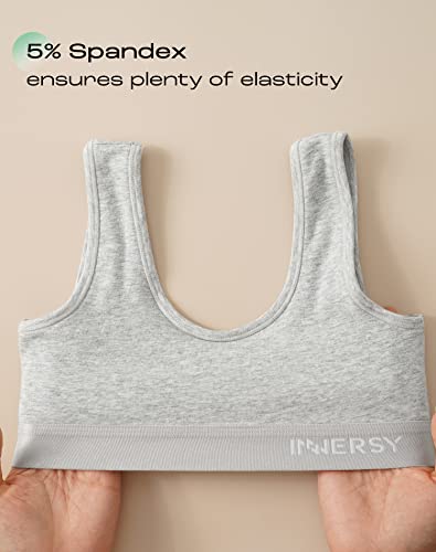 INNERSY Girls Sports Bra White Crop Tops Kids Teen Black Bralette Grey Training Underwear 3 Pack (XL, Basic Black/White/Grey)