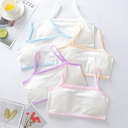 5Pcs Girls Cotton Training Crop Bra, Camisole Style Lightweight Seamless Sports Bra, Training Bra with Elastic Shoulder Suitable for Schoolgirls, Comfortable and Machine Washable Clothes for Kid