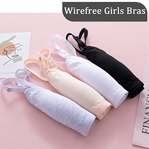 4 Pack Girls Sports Bra Training Bras Underwear with Fixed Bust Pad and Adjustable Strap Teenage Girls Crop Top for Kids 10-16 Years