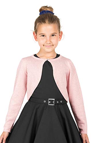 BlackButterfly Kids Long Sleeve Sparkle Cardigan Childrens Girls Bolero Shrug (Baby Pink, 5-6 Years)