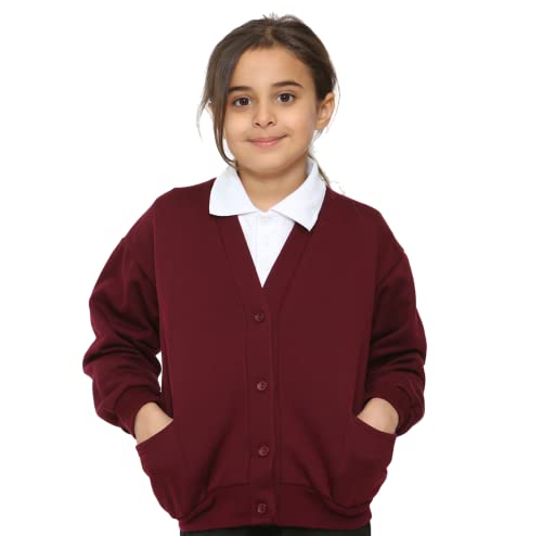 Sapphire 4 Kids Girls Children Unisex Cardigan Fleece School Uniform Schoolwear Button Front Closure (as8, Age, 9_Years, 10_Years, Regular, Maroon/Wine/Burgundy, 9 10 Years)