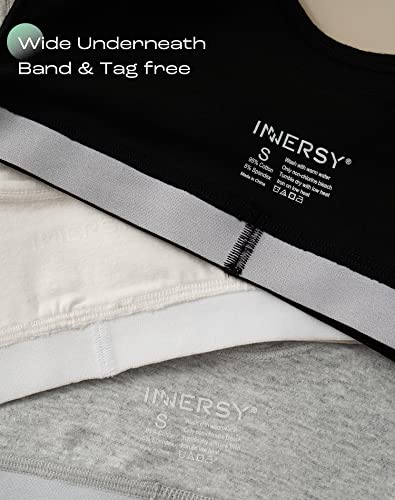 INNERSY Girls Sports Bra White Crop Tops Kids Teen Black Bralette Grey Training Underwear 3 Pack (XL, Basic Black/White/Grey)