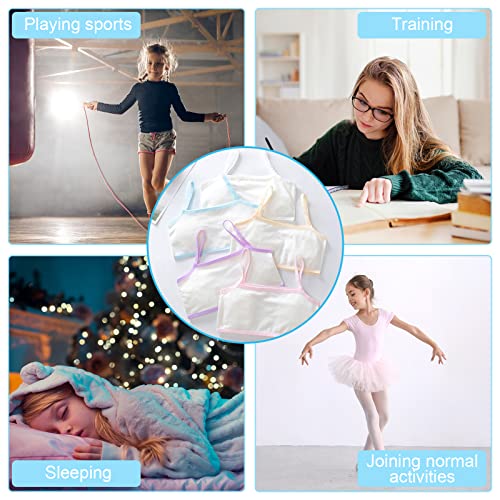 5Pcs Girls Cotton Training Crop Bra, Camisole Style Lightweight Seamless Sports Bra, Training Bra with Elastic Shoulder Suitable for Schoolgirls, Comfortable and Machine Washable Clothes for Kid