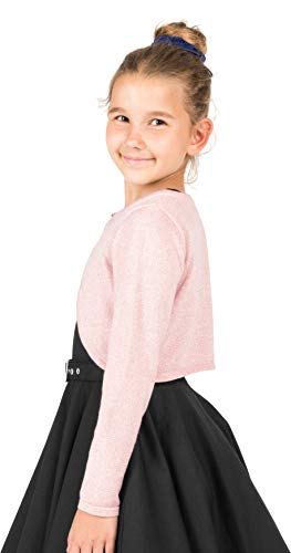 BlackButterfly Kids Long Sleeve Sparkle Cardigan Childrens Girls Bolero Shrug (Baby Pink, 5-6 Years)