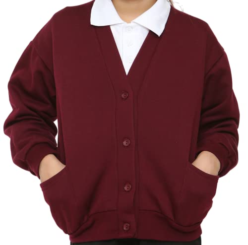 Sapphire 4 Kids Girls Children Unisex Cardigan Fleece School Uniform Schoolwear Button Front Closure (as8, Age, 9_Years, 10_Years, Regular, Maroon/Wine/Burgundy, 9 10 Years)