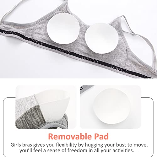 Sports Bra for Girls 3 Pieces Training Bras Sports Underwear with Removable Bust Pad and Adjustable Strap for Teenage Girls 8-14 Years