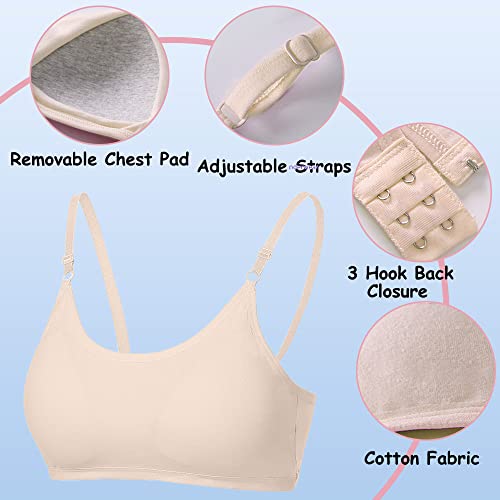 4 Pack Girls Sports Bra Training Bras Underwear with Fixed Bust Pad and Adjustable Strap Teenage Girls Crop Top for Kids 10-16 Years