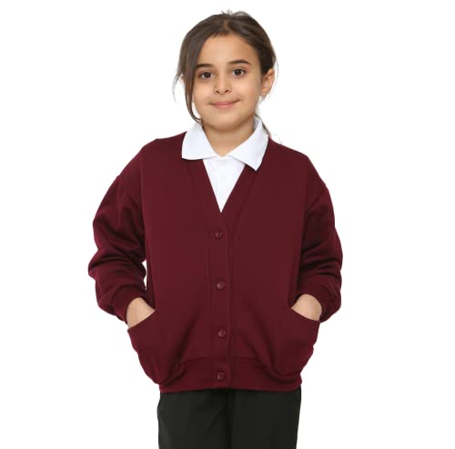 Sapphire 4 Kids Girls Children Unisex Cardigan Fleece School Uniform Schoolwear Button Front Closure (as8, Age, 9_Years, 10_Years, Regular, Maroon/Wine/Burgundy, 9 10 Years)