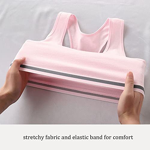 FedMois Girls Sports Bra Unpadded Crop Top Cotton Pack of 4, Grey, Black, White and Pink, 10-12 Years