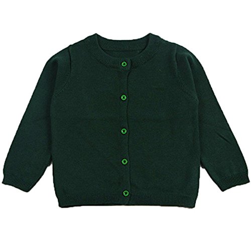 FAIRYRAIN Little Girls Cute Crew Neck Button-Down Solid Fine Knit Cardigan Sweaters 4-5 Years Dark Green