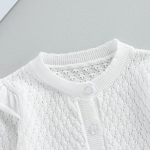 MoccyBabeLee Baby Girls Knitted Cardigan Sweater Crewneck Knit Crochet Button Closure Cardigan Tops Coat Outwear Fall Winter Floral Warm Clothes (A White, 6-12 Months)