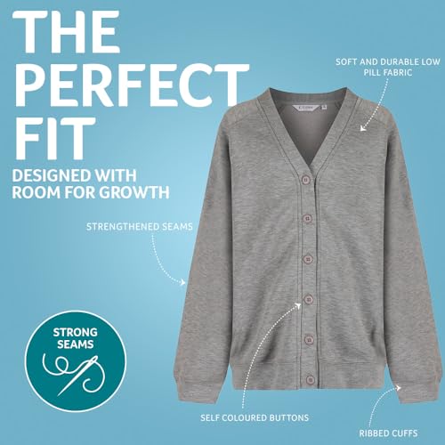 Trutex Unisex Sweatshirt Cardigan for School Uniform, Long Sleeve, Button Down, 260g, Red (Scarlet), 2-3 Years UK