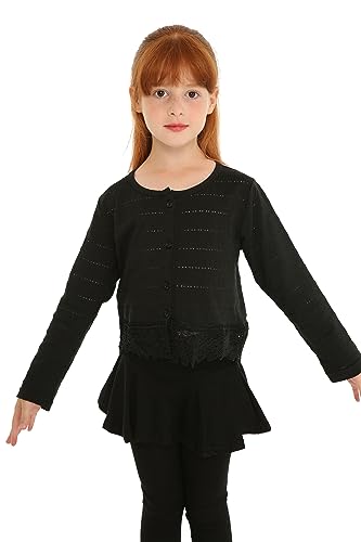 Mud Kingdom Little Girls Bolero Shrug Lace Eyelet Solid Cotton Button Down Short Cardigans Long Sleeve Cute Tops Party Pink 5 Years