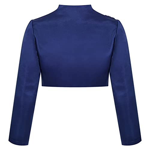 CHICTRY Girls Satin Long Sleeve Flower Bolero Shrug Short Cardigan Wedding Bridesmaid Dress Cover Up Jacket Top Navy Blue 13-14 Years
