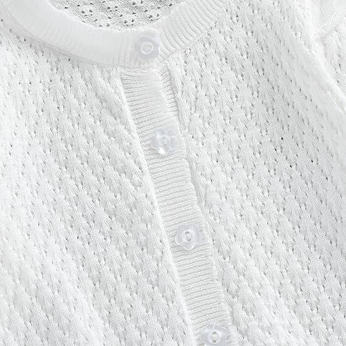 MoccyBabeLee Baby Girls Knitted Cardigan Sweater Crewneck Knit Crochet Button Closure Cardigan Tops Coat Outwear Fall Winter Floral Warm Clothes (A White, 6-12 Months)