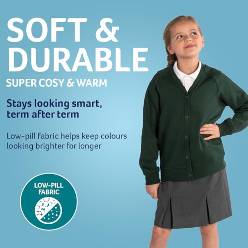 Trutex Unisex Sweatshirt Cardigan for School Uniform, Long Sleeve, Button Down, 260g, Red (Scarlet), 2-3 Years UK