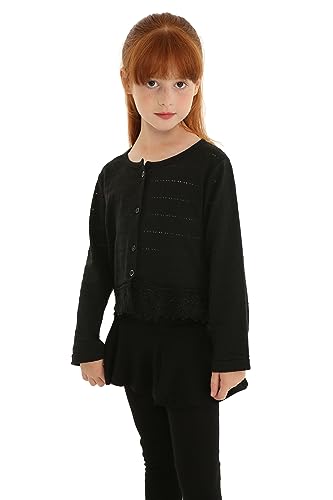 Mud Kingdom Little Girls Bolero Shrug Lace Eyelet Solid Cotton Button Down Short Cardigans Long Sleeve Cute Tops Party Pink 5 Years