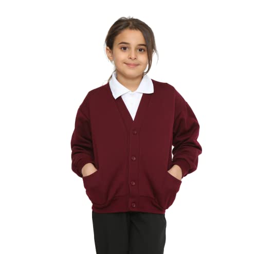 Sapphire 4 Kids Girls Children Unisex Cardigan Fleece School Uniform Schoolwear Button Front Closure (as8, Age, 9_Years, 10_Years, Regular, Maroon/Wine/Burgundy, 9 10 Years)