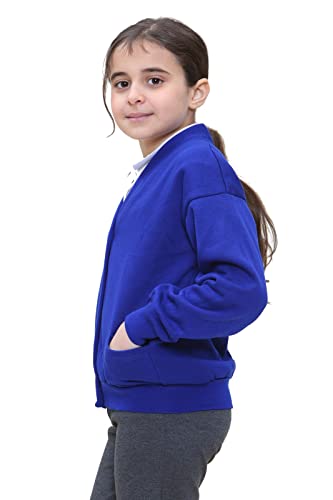 STAR FASHION New Kids Unisex School Fleece Button Cardigans for Girls/Boys Uniform Long Sleeve Buttons up Sweater Formal Plain V Neck Open Front Pockets Kid’s Cardigan Ages 2-14 Years Royal Blue