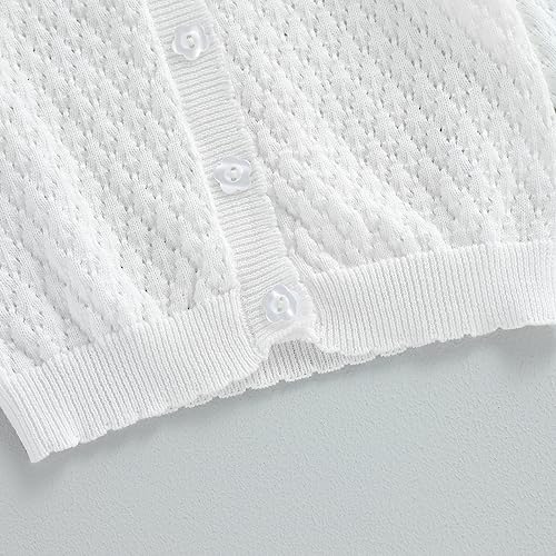MoccyBabeLee Baby Girls Knitted Cardigan Sweater Crewneck Knit Crochet Button Closure Cardigan Tops Coat Outwear Fall Winter Floral Warm Clothes (A White, 6-12 Months)