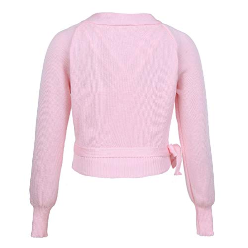 Oyolan Kids Girl Dance Wrap Top Ballet Cardigan Sweaters Knitted Long Sleeve Ballet Warm-up Top Pink- 5-6 Years