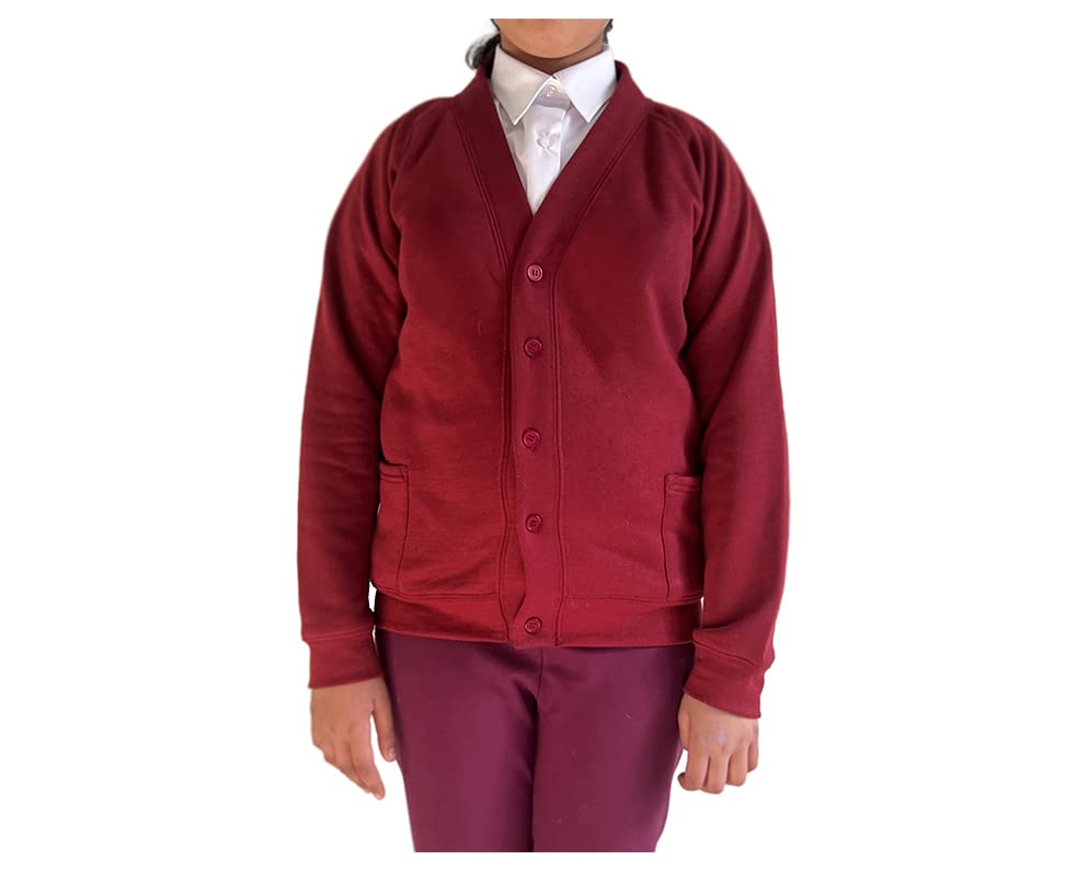 biyya® Girls School Cardigan Fleece Sweatshirt Long Sleeve Schoolwear School Uniform for Girls 5-14 Years (Maroon, 11-12 Years)