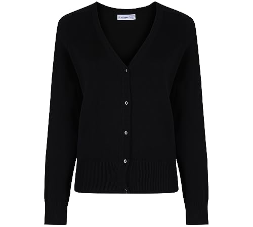 Trutex Girls Cardigan, 100% Cotton, Long Sleeve, V-Neck, Kids School Uniform (Black, Size L - Age 15-16 Years)