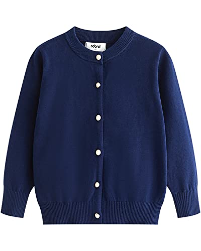 Adorel Girls Knit Cardigan School Pearl Button Down Knitwear Navy Blue 13-14 Years (Manufacturer Size 160)
