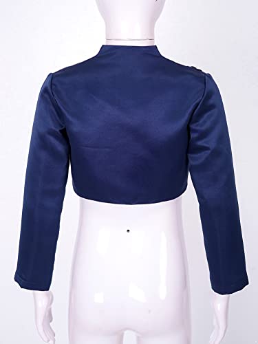 CHICTRY Girls Satin Long Sleeve Flower Bolero Shrug Short Cardigan Wedding Bridesmaid Dress Cover Up Jacket Top Navy Blue 13-14 Years