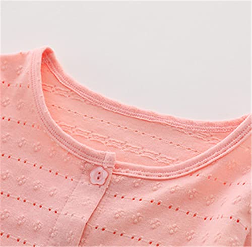 Mud Kingdom Little Girls Bolero Shrug Lace Eyelet Solid Cotton Button Down Short Cardigans Long Sleeve Cute Tops Party Pink 5 Years
