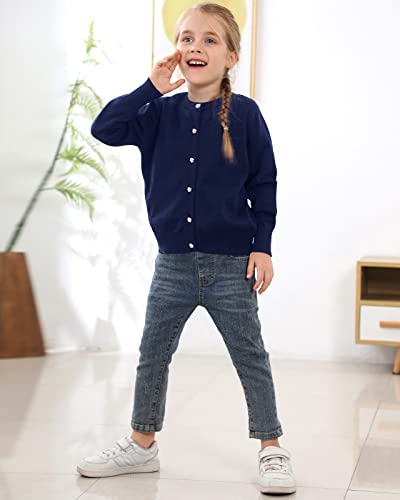 Adorel Girls Knit Cardigan School Pearl Button Down Knitwear Navy Blue 13-14 Years (Manufacturer Size 160)