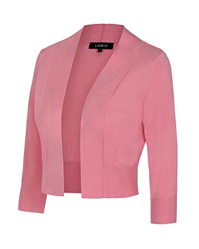 MINTLIMIT Knitted Cardigan Women Girls Cute Vintage 3/4 Sleeve Front Buttons Cardigan Shrug Pink XXL