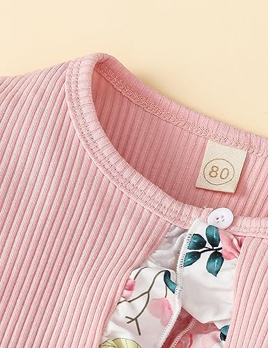 puseky Baby Girl Dress and Cardigan Set 2-3 Years Baby Girl Floral Print Sleeveless Dress and Coat Outfits Set Baby Girls Gift Pink