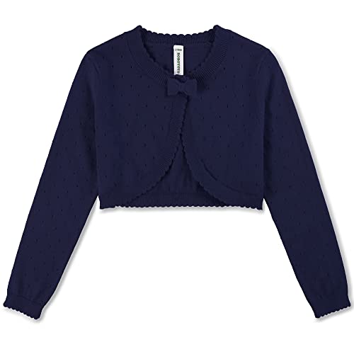 BOBOYOYO Girls Bolero Shrug 100% Cotton Knitted Cardigan Kids Long Sleeve Chlidren Dress Cover Up Navy