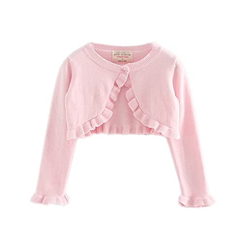 Alunsito Infant Girl Toddler Kids Long Sleeve Knit Sweater Children Girls Solid Color Bolero Shrug Coat, 100, Pink, 2-3 Years